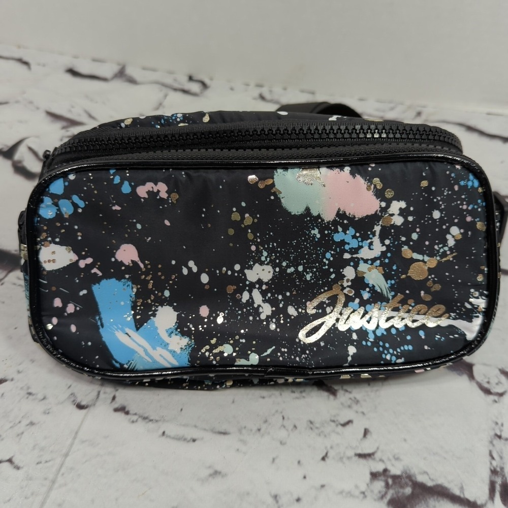 Justice Fanny Pack Black Color Splat Zippered Waist Hip Bag Bum Bag